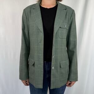 Vintage Liz Claiborne Lizsport Green Plaid Blazer Size Small